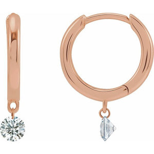 14K Gold Drilled Natural Diamond Hinged Hoop Earrings