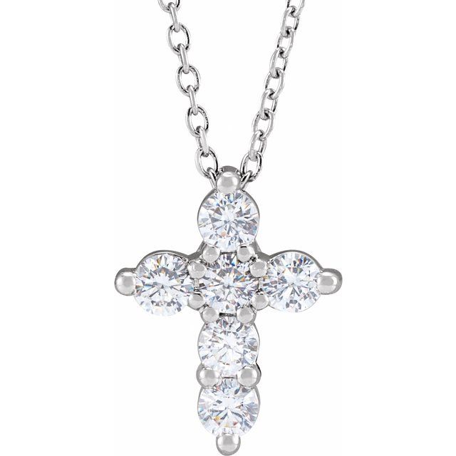 14K Yellow Gold, 18" Lab-Grown Diamond Cross Necklace - Elegant Design