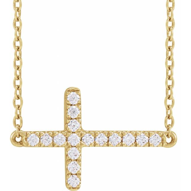 1/6 CTW Lab-Grown Diamond Round Sideways Cross Necklace in 14K Gold