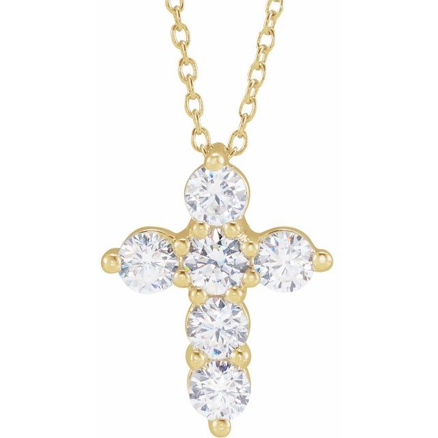 14K Yellow Gold, 18" Lab-Grown Diamond Cross Necklace - Elegant Design