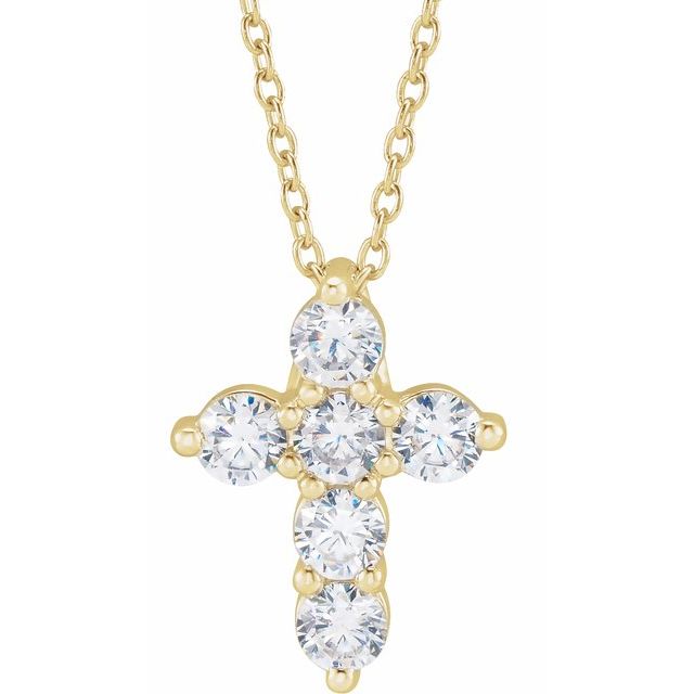 14K Yellow Gold, 18" Lab-Grown Diamond Cross Necklace - Elegant Design