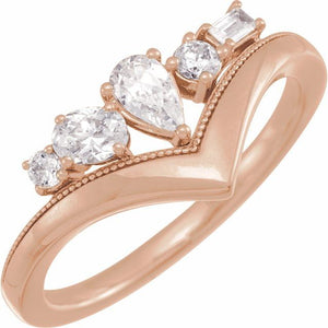 14K Gold Lab-Grown Diamond Multi-Shape V-Ring