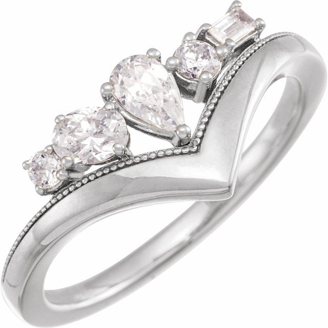 14K Gold Lab-Grown Diamond Multi-Shape V-Ring