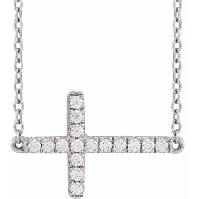 14K Yellow Gold 16-18" Lab-Grown Diamond Sideways Cross Necklace