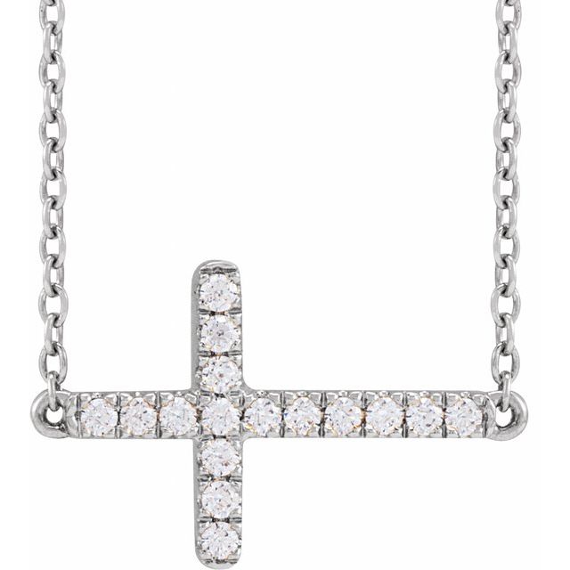 1/6 CTW Lab-Grown Diamond Round Sideways Cross Necklace in 14K Gold