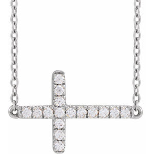 1/6 CTW Lab-Grown Diamond Round Sideways Cross Necklace in 14K Gold