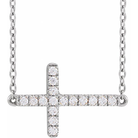 1/6 CTW Lab-Grown Diamond Round Sideways Cross Necklace in 14K Gold