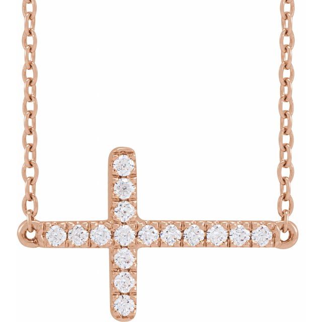 14K Yellow Gold 16-18" Lab-Grown Diamond Sideways Cross Necklace