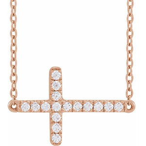 1/6 CTW Lab-Grown Diamond Round Sideways Cross Necklace in 14K Gold