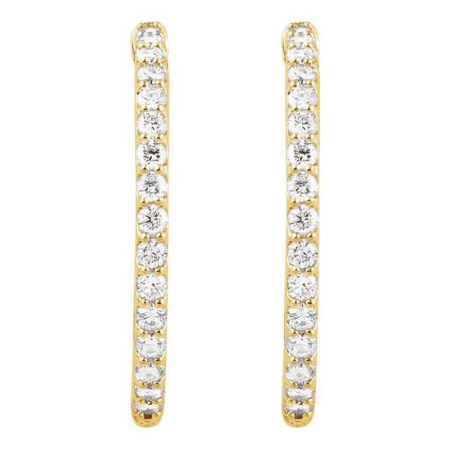 14K White 1/4 CTW Natural Diamond Inside-Outside 14.5 mm Hinged Hoop Earrings