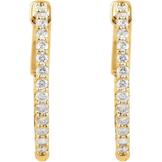 14K White 1/4 CTW Natural Diamond Inside-Outside 14.5 mm Hinged Hoop Earrings