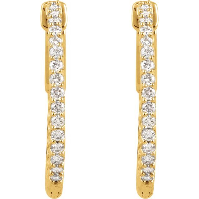 14K White 1/4 CTW Natural Diamond Inside-Outside 14.5 mm Hinged Hoop Earrings