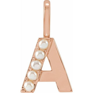 14K Gold Cultured White Freshwater Pearl Initial Charm Pendant