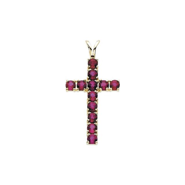 14K Gold Natural Ruby Cross Pendant