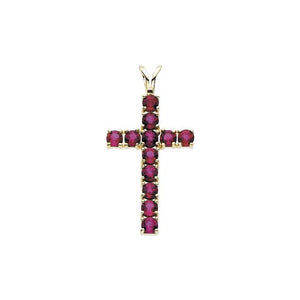 14K Gold Natural Ruby Cross Pendant