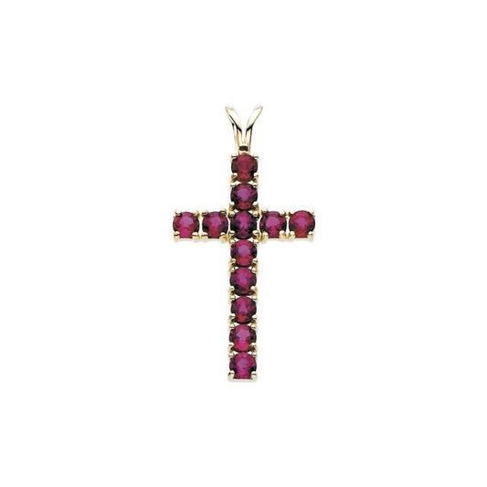 Natural Ruby Cross Pendant Set in 14K Gold