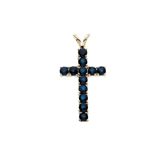 14K Gold Natural Blue Sapphire Cross Pendant