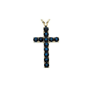 14K Gold Natural Blue Sapphire Cross Pendant
