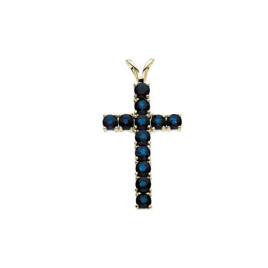 Natural Blue Sapphire Cross Pendant Set in 14K Gold