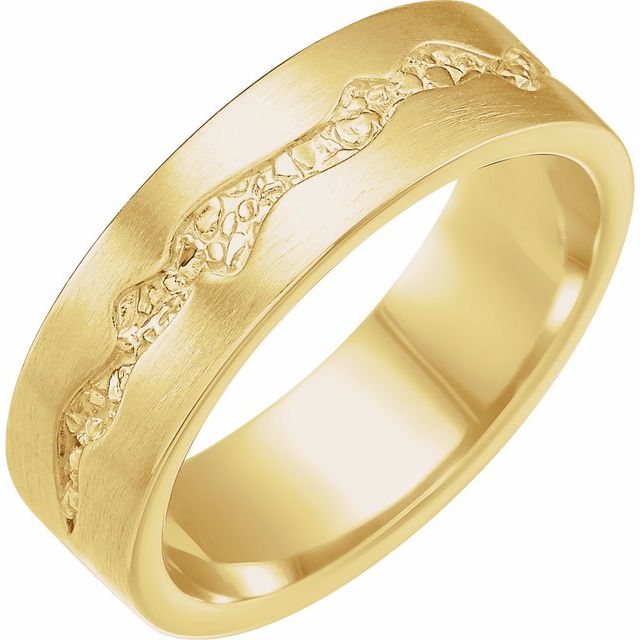 Nugget Patterned Inlay Standard-Fit Flat Band With Satin Finish | 14K Gold, 18K Gold, Silver & Platinum | 6 Mm | Polished
