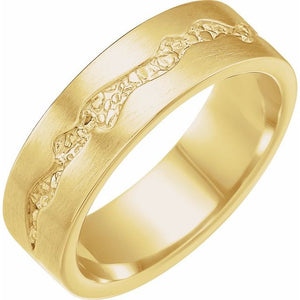 Nugget Patterned Inlay Standard-Fit Flat Band With Satin Finish | 14K Gold, 18K Gold, Silver & Platinum | 6 Mm | Polished