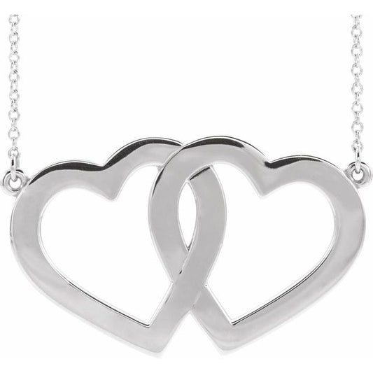 Engravable Double Heart Necklace in 14K Gold