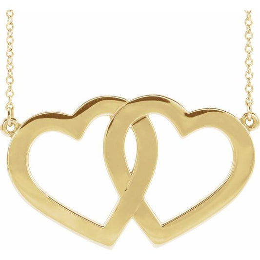 Engravable Double Heart Necklace in 14K Gold