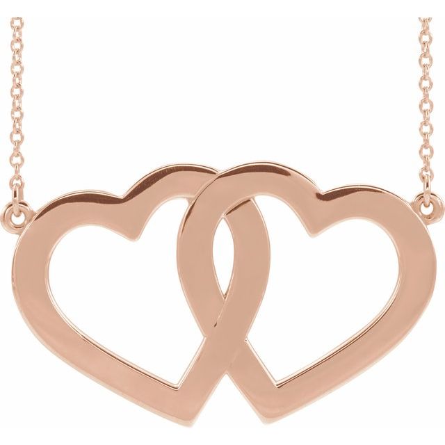 Engravable Double Heart Necklace in 14K Gold