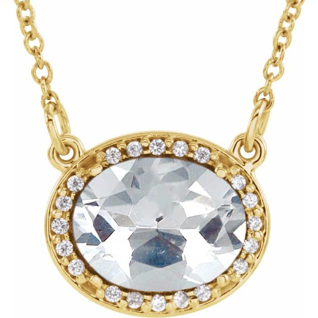 1/100 CTW Oval Natural Aquamarine and Diamond Necklace Crafted in 14K Gold