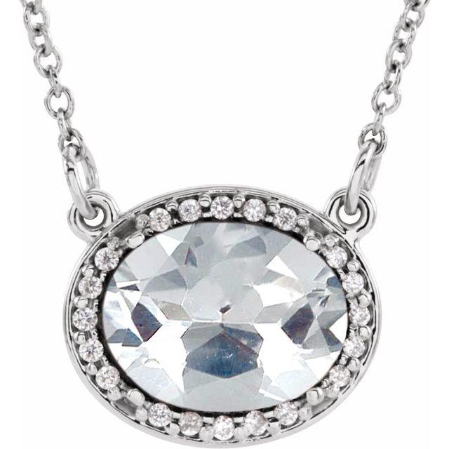 1/100 CTW Oval Natural Aquamarine and Diamond Necklace Crafted in 14K Gold