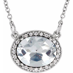 1/100 CTW Oval Natural Aquamarine and Diamond Necklace Crafted in 14K Gold