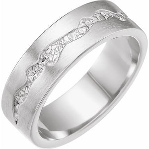 Nugget Patterned Inlay Standard-Fit Flat Band With Satin Finish | 14K Gold, 18K Gold, Silver & Platinum | 6 Mm | Polished