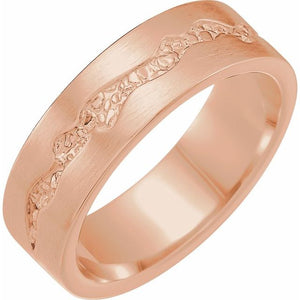 Nugget Patterned Inlay Standard-Fit Flat Band With Satin Finish | 14K Gold, 18K Gold, Silver & Platinum | 6 Mm | Polished