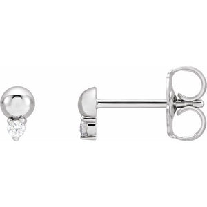 14K Gold Natural Diamond Solitaire Bead Earrings
