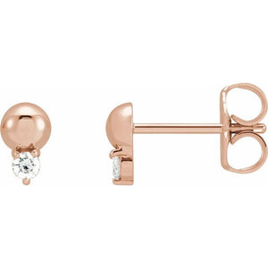 14K Gold Natural Diamond Solitaire Bead Earrings