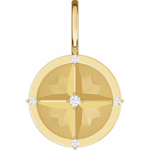 14K Gold .03 Ctw Natural Diamond Compass Charm Pendant