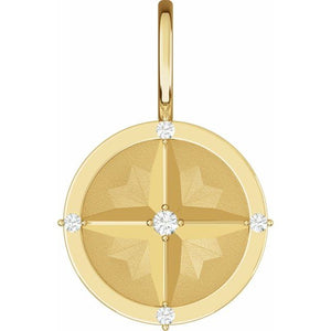 14K Gold .03 Ctw Natural Diamond Compass Charm Pendant