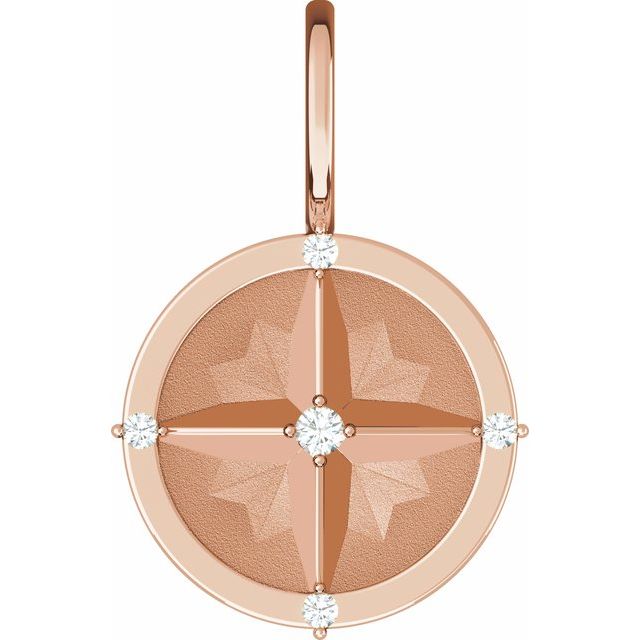 14K Gold .03 Ctw Natural Diamond Compass Charm Pendant