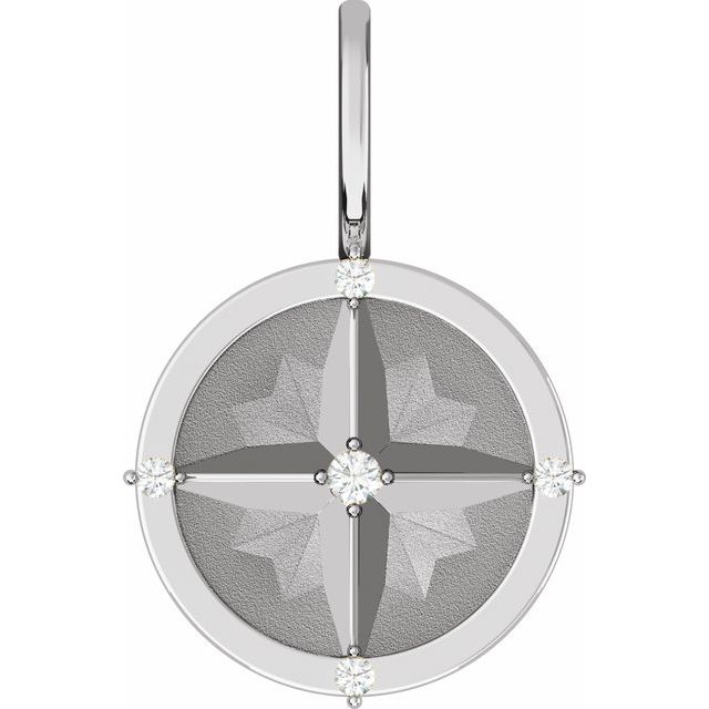 14K Gold .03 Ctw Natural Diamond Compass Charm Pendant