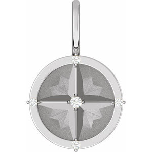 14K Gold .03 Ctw Natural Diamond Compass Charm Pendant