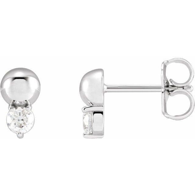 14K Gold Natural Diamond Solitaire Bead Earrings