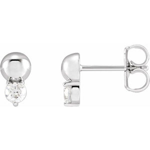 14K Gold Natural Diamond Solitaire Bead Earrings