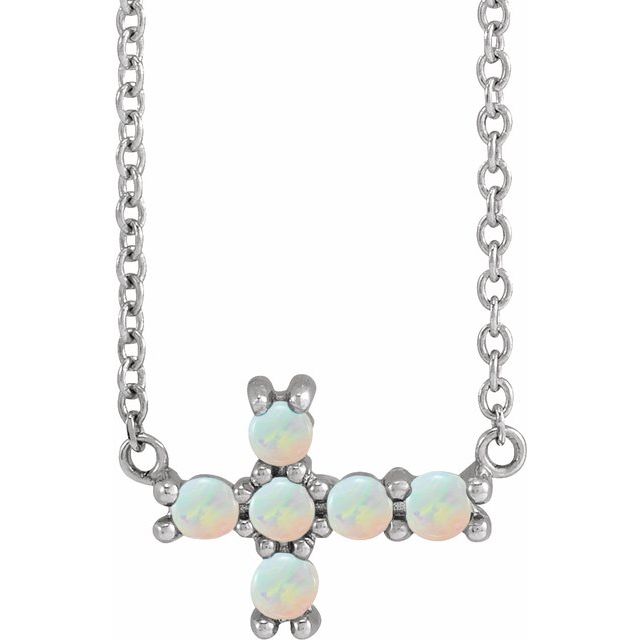 14K White Gold Natural Turquoise Sideways Cross Necklace - Elegant Design