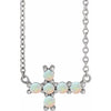 14K White Gold Natural Turquoise Sideways Cross Necklace - Elegant Design