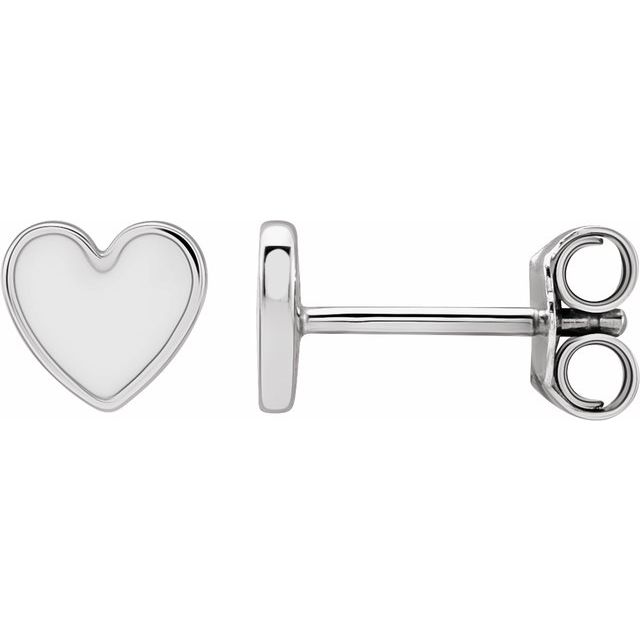 14K Gold Black Enamel Heart Stud Earrings