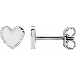14K Gold Black Enamel Heart Stud Earrings