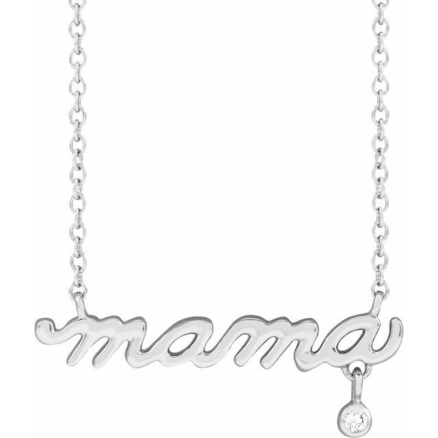 14K Gold Natural Diamond Lowercase Script "Mama" Necklace