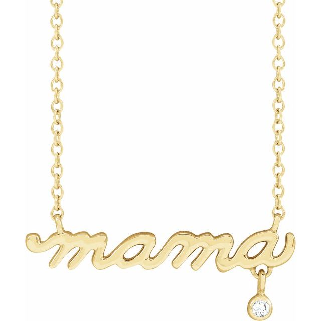 14K Gold Natural Diamond Lowercase Script "Mama" Necklace