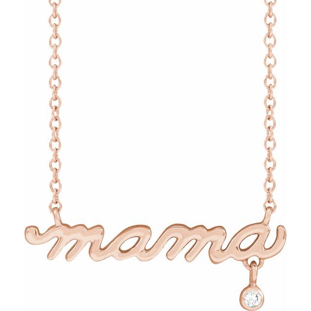 14K Gold Natural Diamond Lowercase Script "Mama" Necklace
