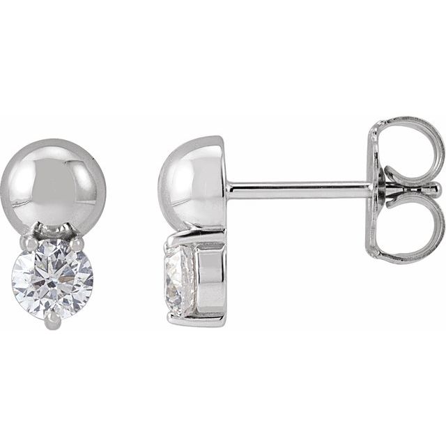 14K Gold Natural Diamond Solitaire Bead Earrings
